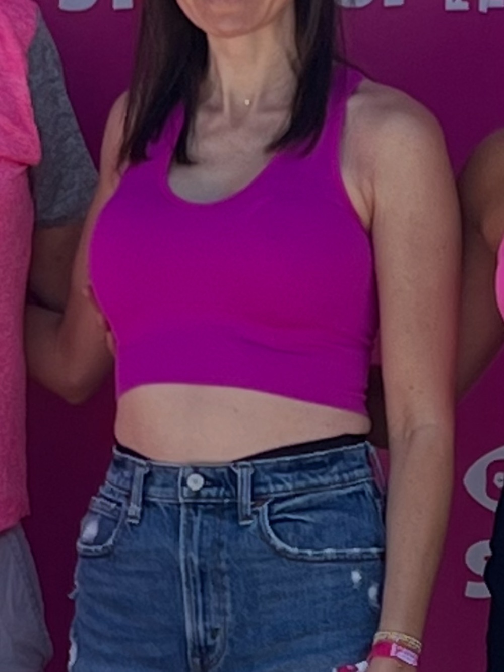 Athleta Aurora Rib Crop Tank v-neck Bright Magenta